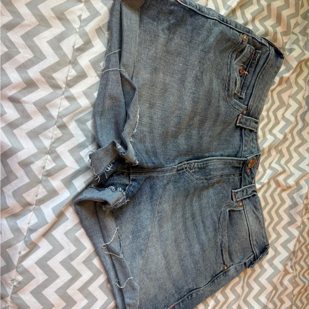 True Religion Distressed Blue Jean Shorts